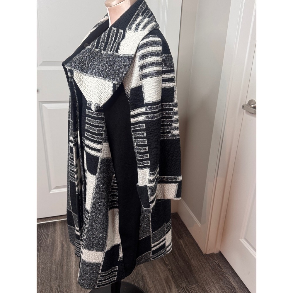 Geometric Patchwork Collarless Long Sleeve Coat W… - image 3